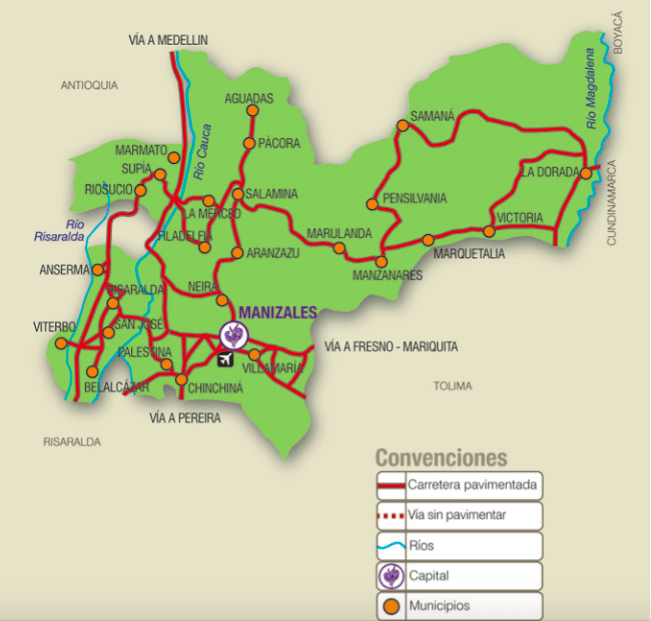 Mapa del departamento de Caldas